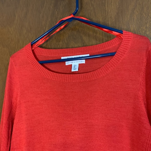 Max Studio Sweater Womens Size Large Dark Red Orange Extra Fine Merino Wool - Picture 2 of 6